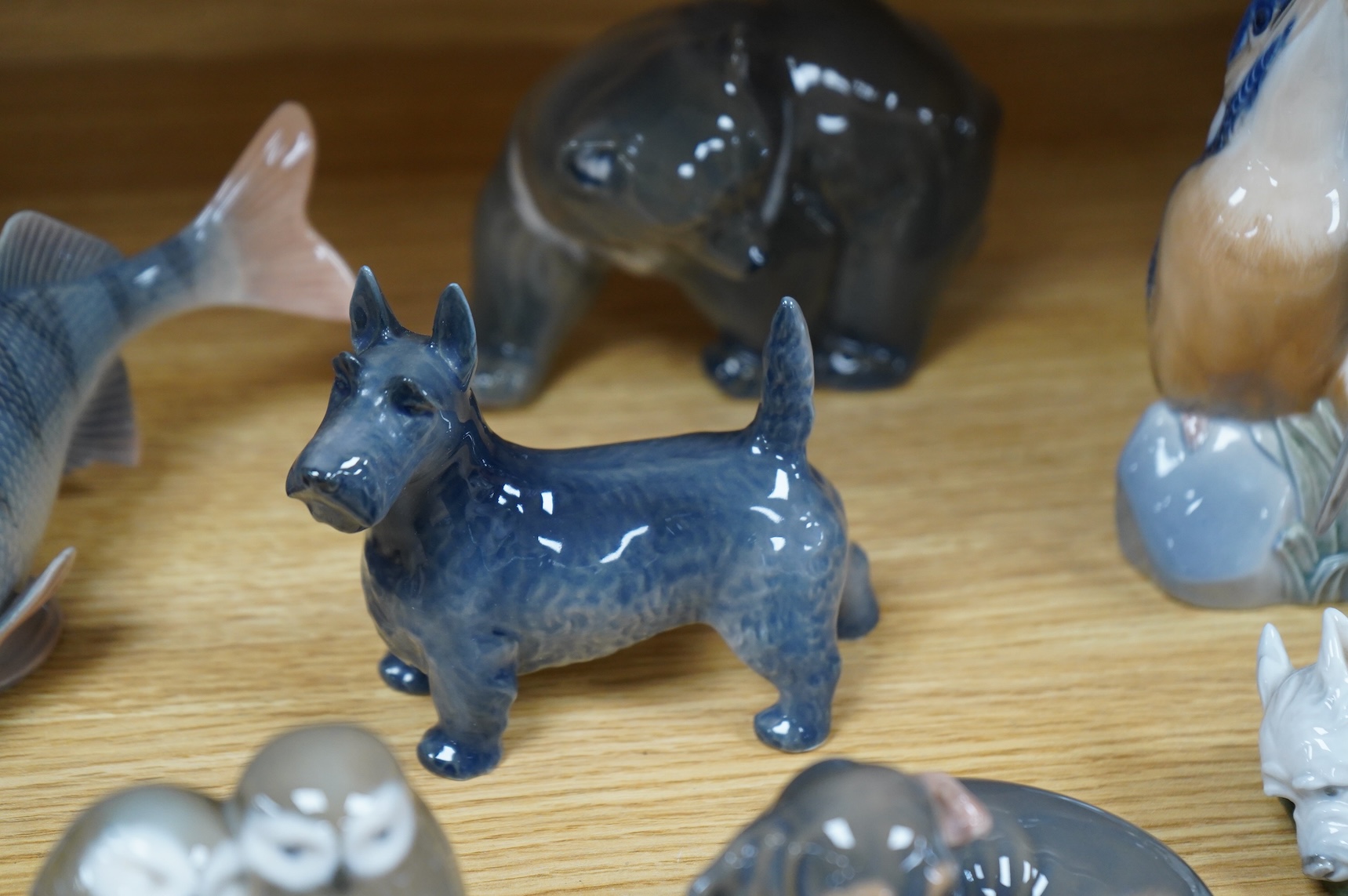 A group of seven Royal Copenhagen animals, tallest 18cm